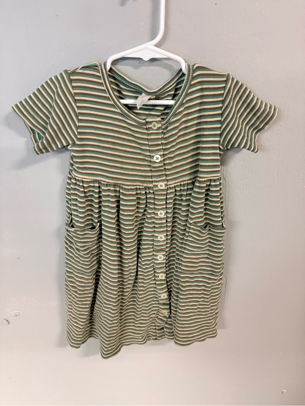 kate quinn Green and Cream Striped Button-Front Kids Dress